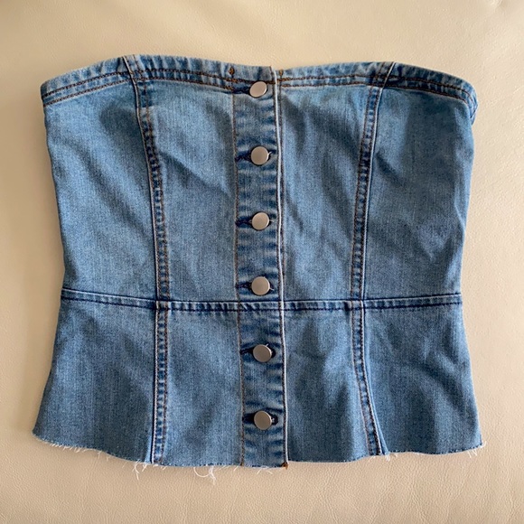 Button through denim tube top - Picture 1 of 4